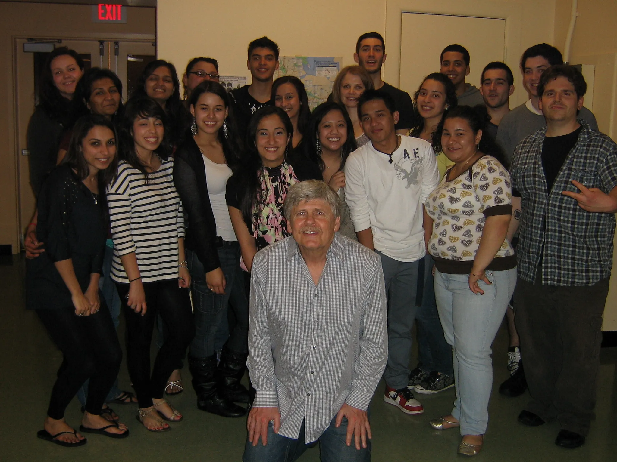 Robert with students in a classroom